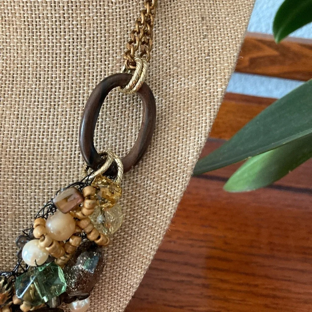 Handcrafted Vintage Boho Made in Italy Wire Wrap Necklace Stones Metal